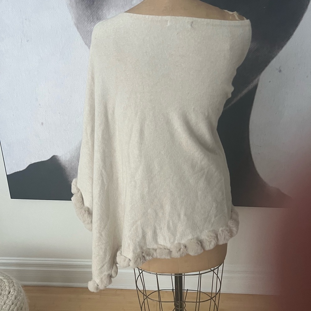 SAKS poncho with real rabbit fur
